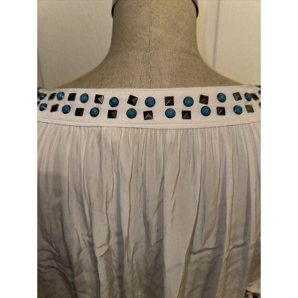 Ramy Brook Wyatt Turquoise Studded Detail Top Size XS Ivory Semi Sheer - Picture 5 of 6